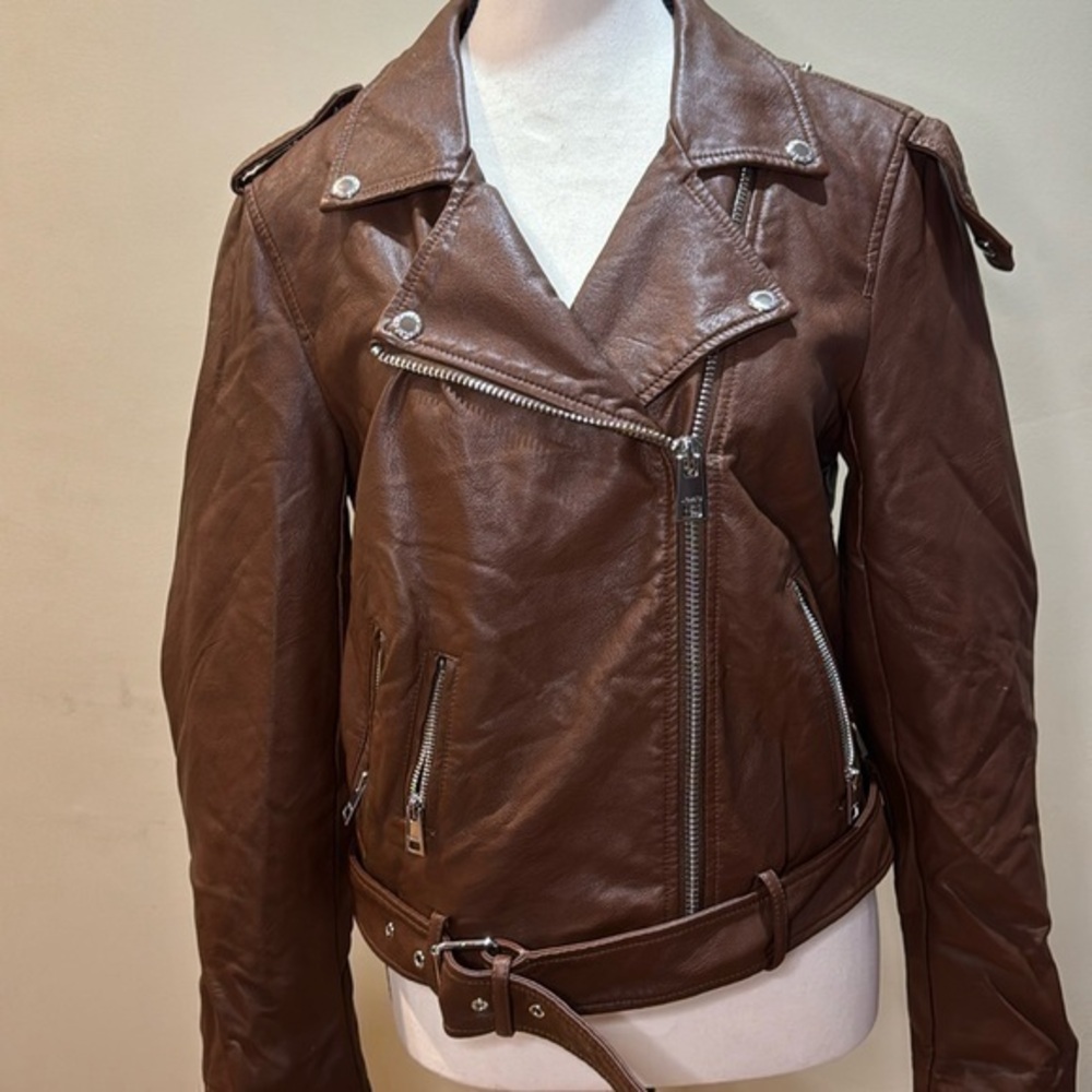 Levi's Women's Faux-Leather Moto Jacket  In  Brown Size M zip/button‎